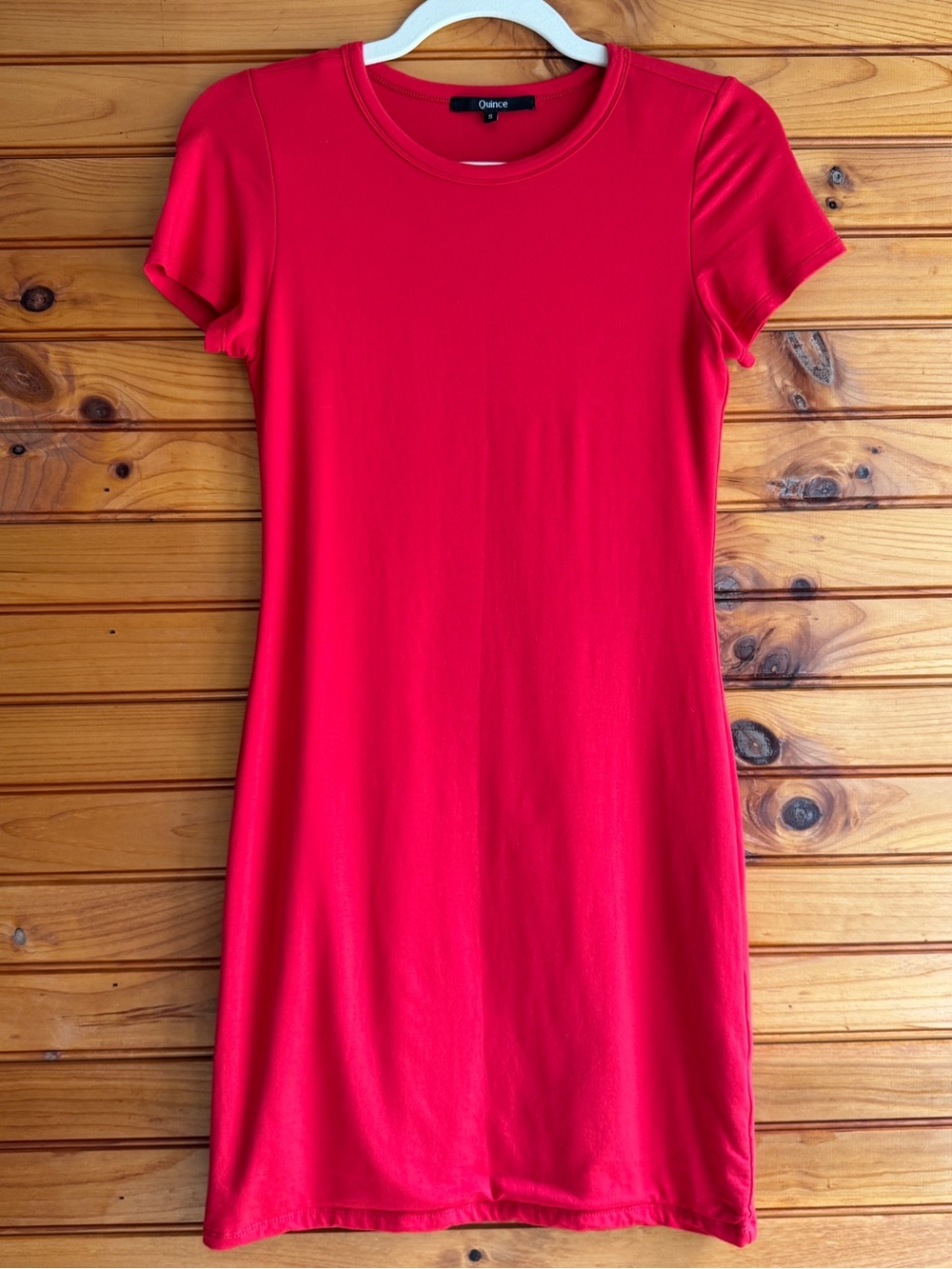Quince Tencel Jersey Bodycon Mini Dress S Red Double Layer Stretch Fitted